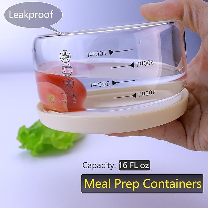 16 oz Glass Container with Silicone Lid, Glass Food Storage Container-Clear