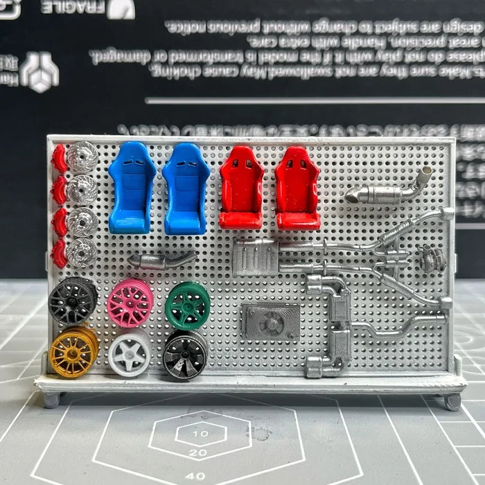 1/64 Model Car Garage Repair Parts Display Board Wheels & Seats Miniature Scene Sand Table