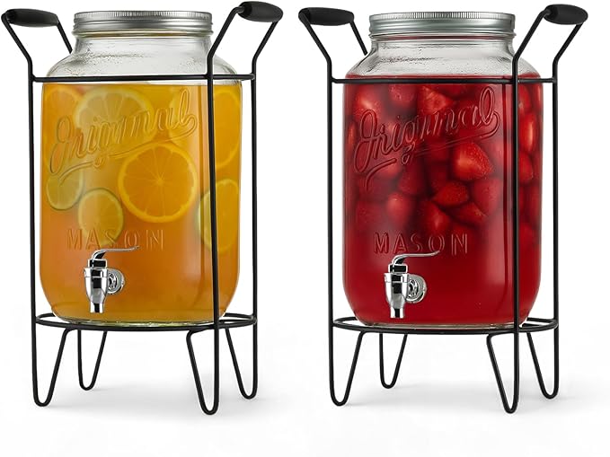 2-PACK Capri Drink Dispenser - Glass Beverage Dispenser, 100% Leakproof Spigot Perfect For Parties And Daily Use Lead-Free Glass, Beautiful Design, 1.8 Gallon