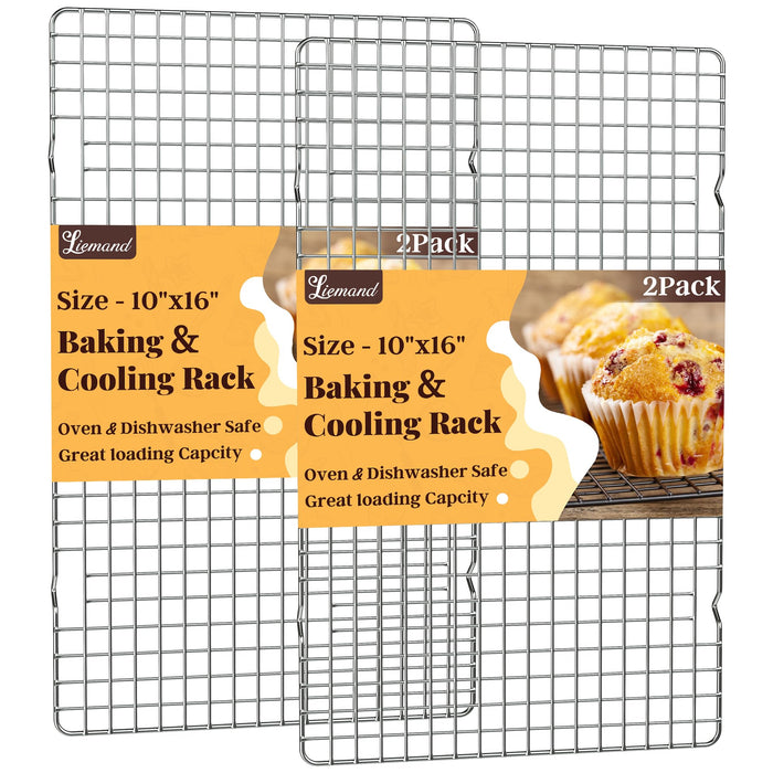 2 PCS Grid Wire Baking Cooling Racks, 10" x 16", Silver