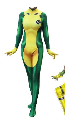 2026 Adults Woman Rogue Costume Superhero Cosplay Suit Halloween Bodysuit Party Jumpsuits