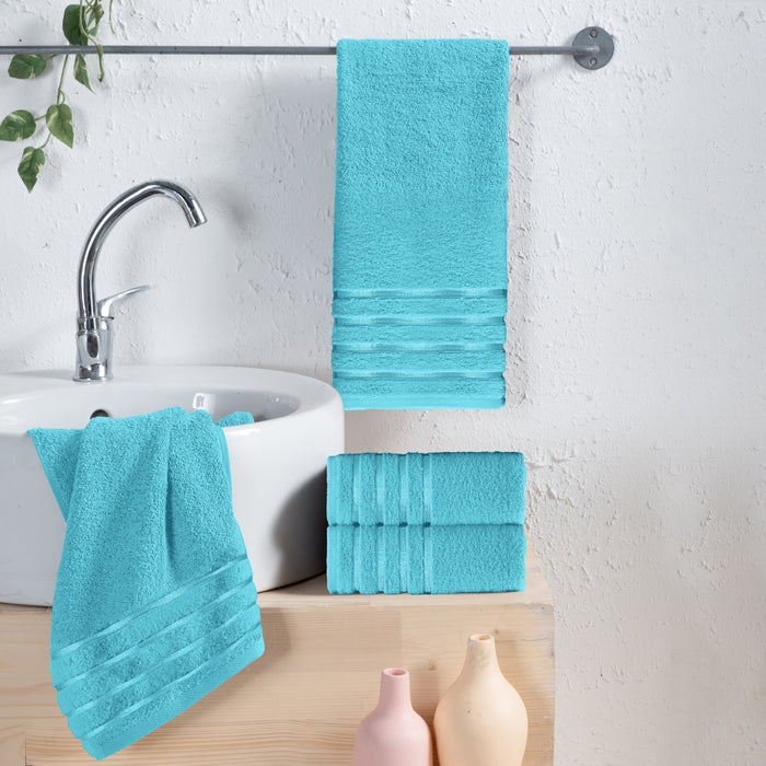 4-Pack Turkish Cotton 4 Lines Stripe Hand Towel Set, 16 x 28 inch