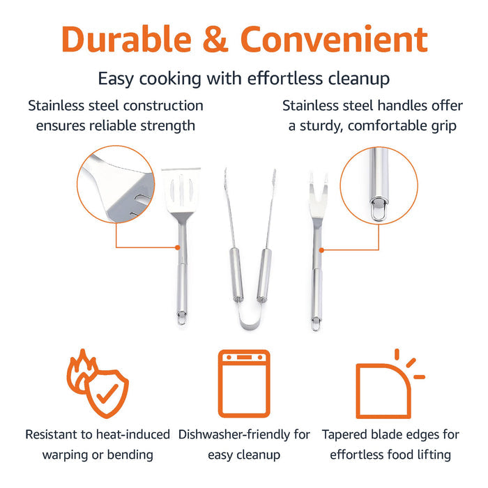 4-Piece Stainless Steel BBQ Grilling Tool Set with Carry Bag, Rust-Resistant, Dishwasher Safe