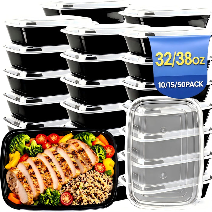 50 Pack 32 oz Meal Prep Containers Reusable BPA Free, Plastic Containers with Lids Microwave/Freezer/Dishwasher Safe, Disposable Food Storage Containers, To Go Containers Leakproof for Leftover