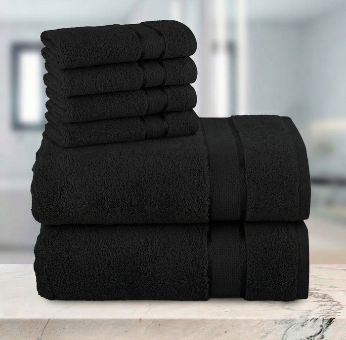 6-Piece Turkish Cotton 2 Lines Towel Set, 2 Washcloths, 2 Hand Towels and 2 Bath Towels