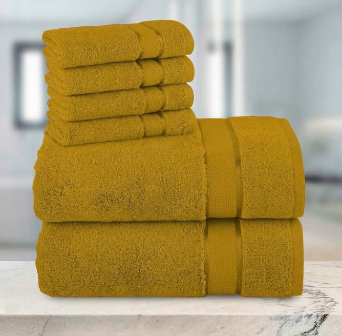 6-Piece Turkish Cotton 2 Lines Towel Set, 2 Washcloths, 2 Hand Towels and 2 Bath Towels