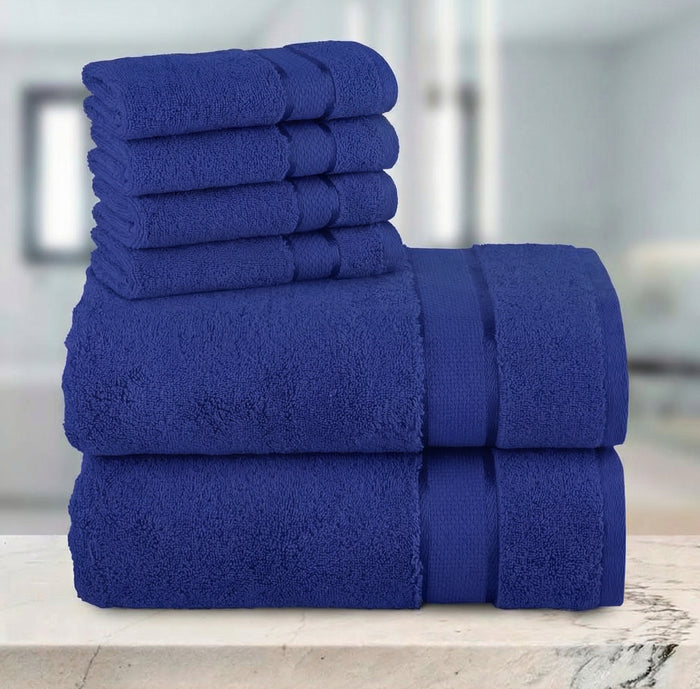 6-Piece Turkish Cotton 2 Lines Towel Set, 2 Washcloths, 2 Hand Towels and 2 Bath Towels