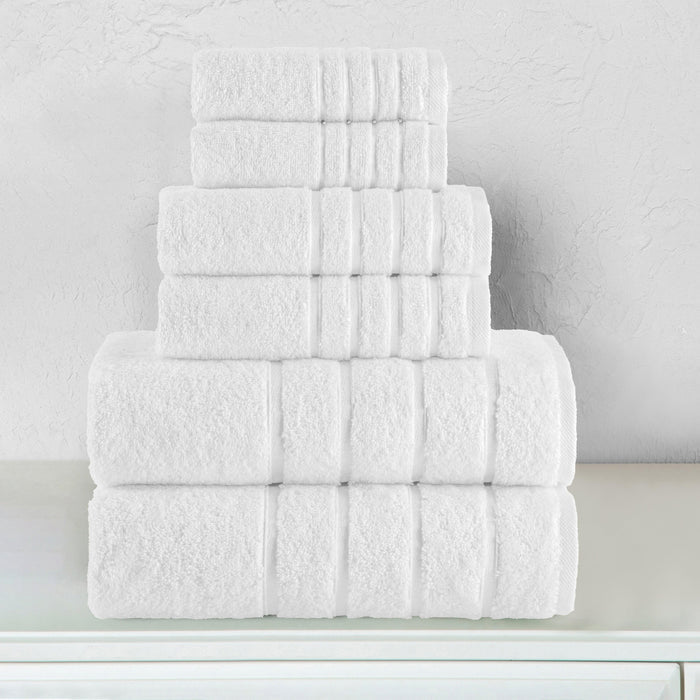 6-Piece Turkish Cotton 4 Lines Stripe Towel Set, 2 Washcloths, 2 Hand Towels and 2 Bath Towels