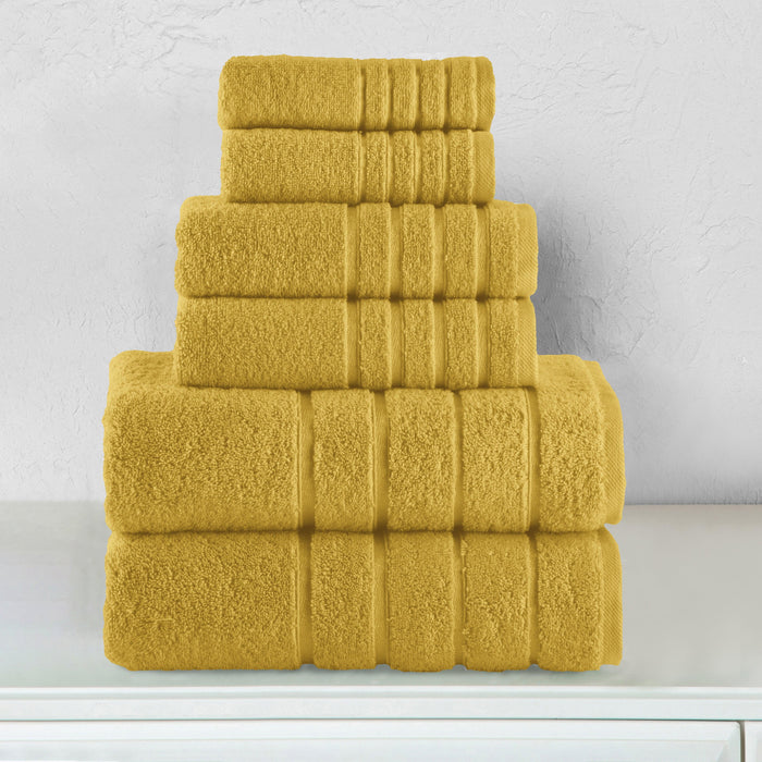 6-Piece Turkish Cotton 4 Lines Stripe Towel Set, 2 Washcloths, 2 Hand Towels and 2 Bath Towels