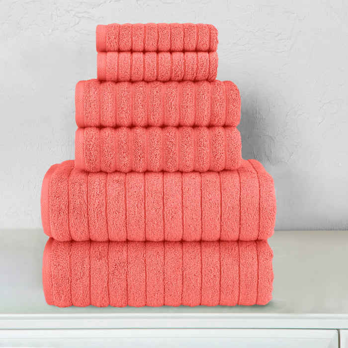 6-Piece Turkish Cotton Corduroy Towel Set, 2 Washcloths, 2 Hand Towels and 2 Bath Towels