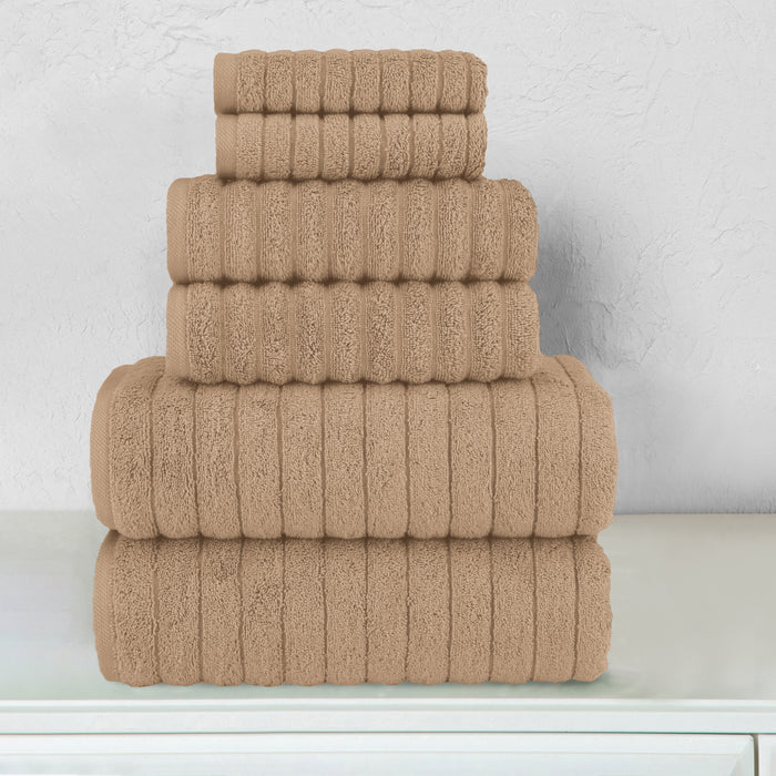 6-Piece Turkish Cotton Corduroy Towel Set, 2 Washcloths, 2 Hand Towels and 2 Bath Towels