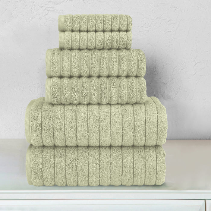 6-Piece Turkish Cotton Corduroy Towel Set, 2 Washcloths, 2 Hand Towels and 2 Bath Towels