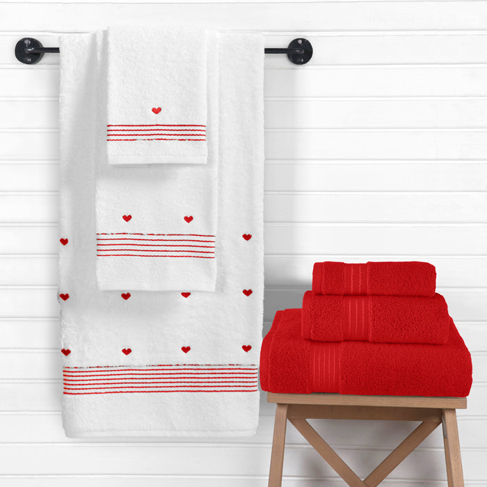 6-Piece Turkish Cotton Embroidery Towel Set, 2 Washcloths, 2 Hand Towels and 2 Bath Towels