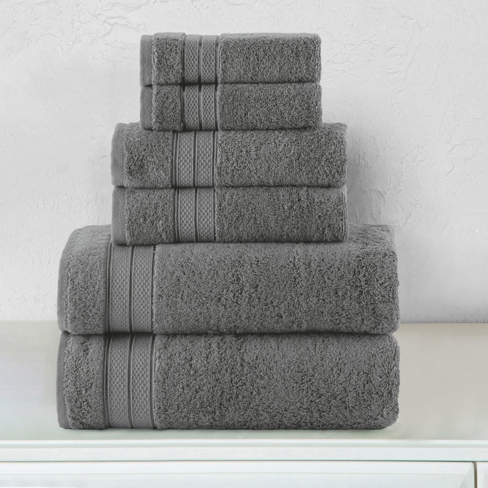 6-Piece Turkish Cotton Three Line Popcorn Towel Set, 2 Washcloths, 2 Hand Towels and 2 Bath Towels