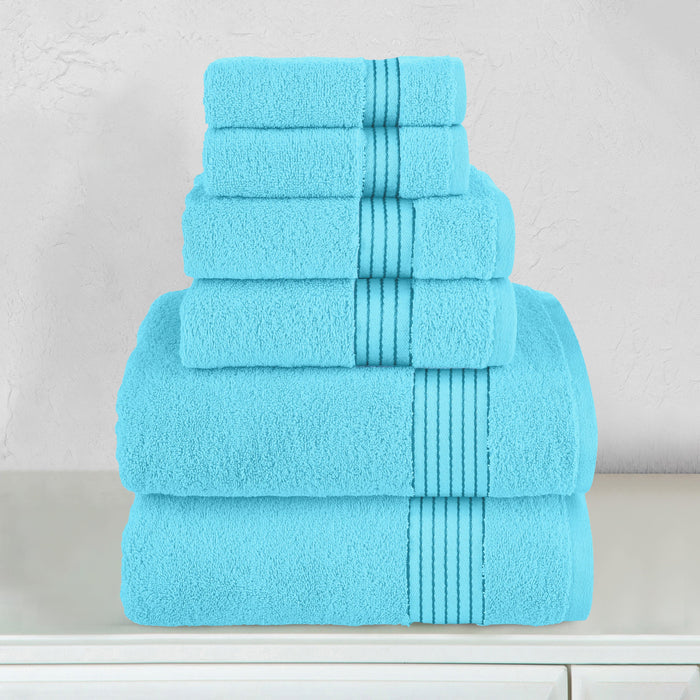 6-Piece Turkish Cotton Towel Set, 2 Washcloths, 2 Hand Towels and 2 Bath Towels