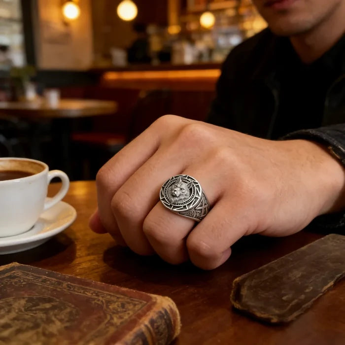 925 Sterling Silver Ring Retro Wolf Totem Thai Silver Ring Warrior Wolf Head Men's Ring