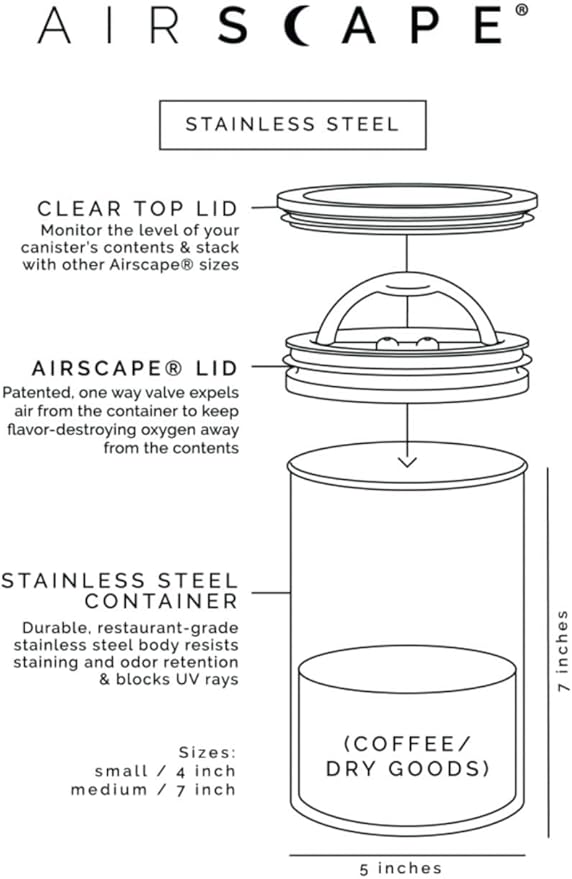 AirScape Planetary Design Stainless Steel Coffee Canister | Food Storage