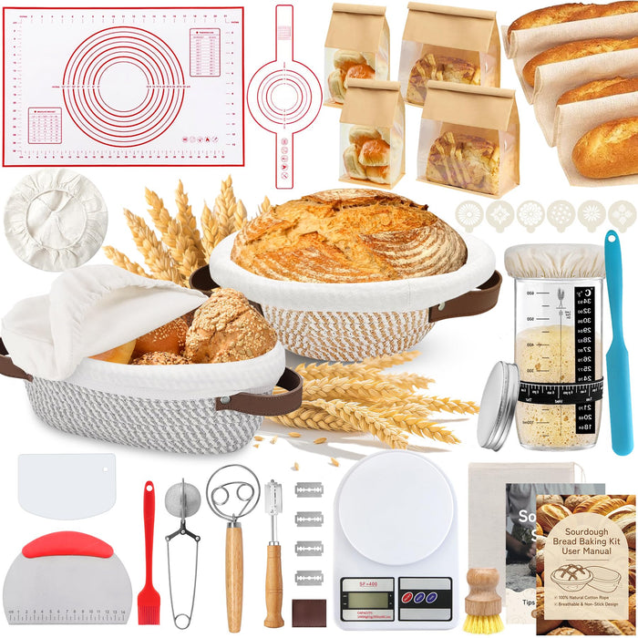 Aliggbent 28Pcs Sourdough Starter Kit, Rattan Banneton Proofing Baskets Set