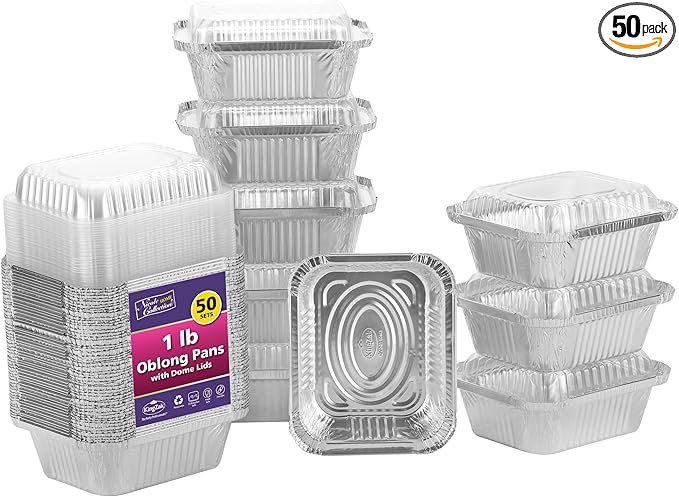 Aluminum Pans With Lids - 50 Count - 2.25LB (8.5"x6") Oblong Pans - To Go Containers With Lids - Disposable Tin Foil Pans - Perfect For Catering, Meal Prep, Baking, Freezer Safe