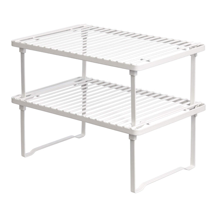 Amazon Basics Space-Saving Stackable Metal Kitchen Cabinet Organizer Shelves for Dishes, Pantry Organization, 12.5" L x 8" D x 4.5" H, Set of 2, White
