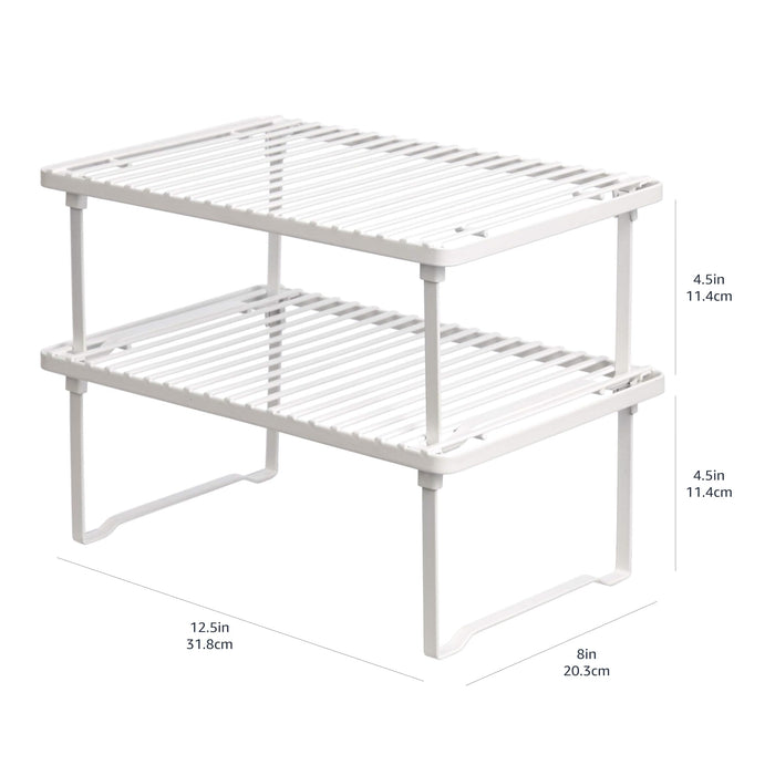 Amazon Basics Space-Saving Stackable Metal Kitchen Cabinet Organizer Shelves for Dishes, Pantry Organization, 12.5" L x 8" D x 4.5" H, Set of 2, White