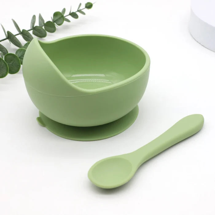 Baby Silicone Complementary Food Feeding Bowl Spoon Set with Suction Cup for Strong Suction