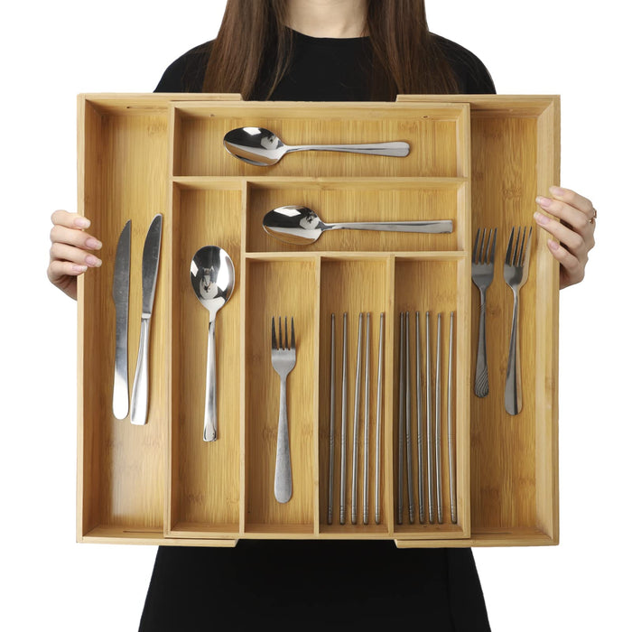 BAMOTTO CRAFTBAMBOO Expandable Bamboo Drawer Organizer for Kitchen, 8 Slot