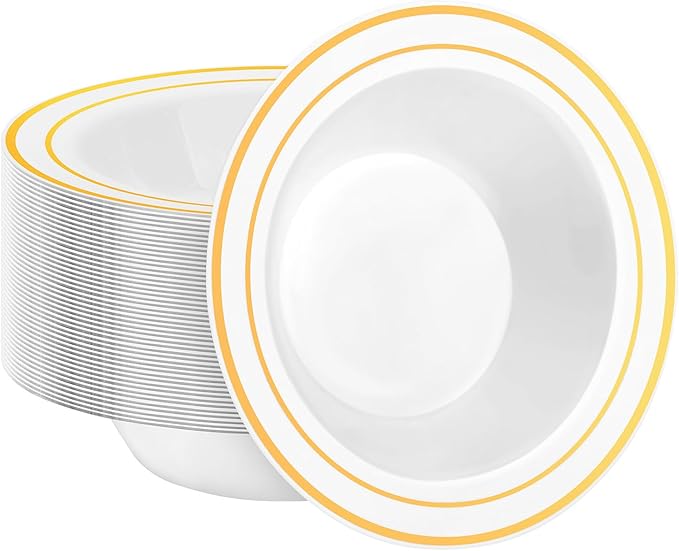 BESTSTAR 100 Pack clear Plastic Bowls with Red Rim