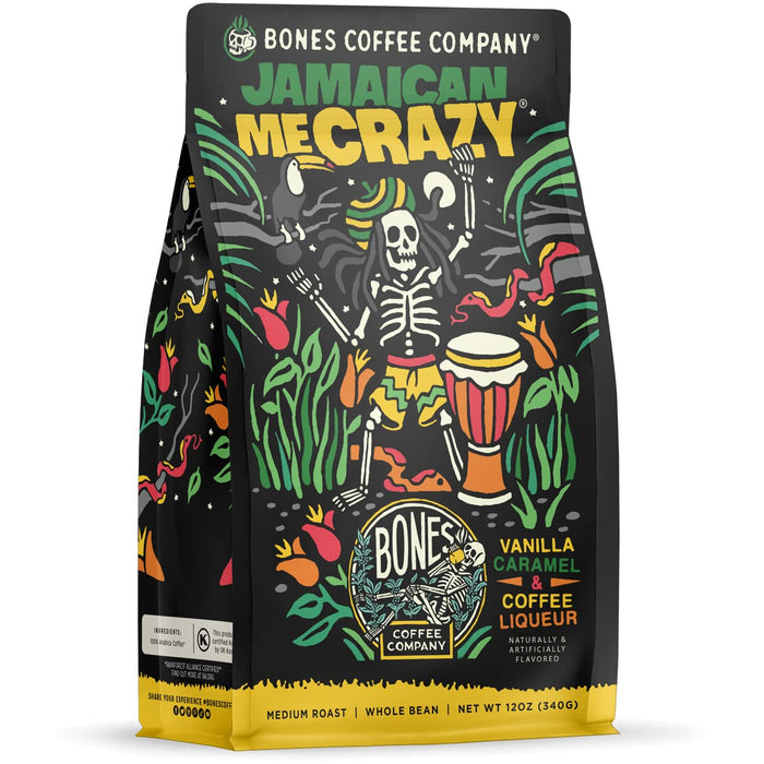 Bones Coffee Company Cinnamon Roll Flavored Coffee, Medium Roast Low Acid Arabica Beans Compatible with Auto drip and French Press Coffee Maker, 12 Oz Ground