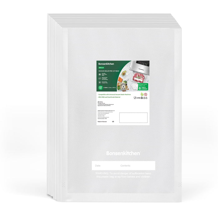 Bonsenkitchen Precut Vacuum Sealer Bags 200 Quart 8" x 12", BPA Free