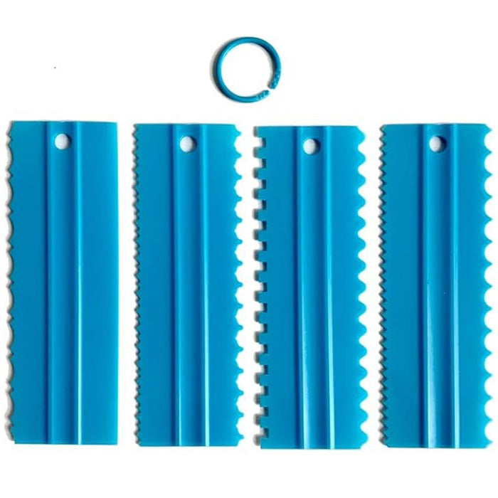 CEWIFO Cake Scrapers Set Decorating Comb and Icing Smoother, Plastic Sawtooth Scraper Polisher Butter Mousse Cream Cake Edge DIY Tool -8 Design Textures (Blue)