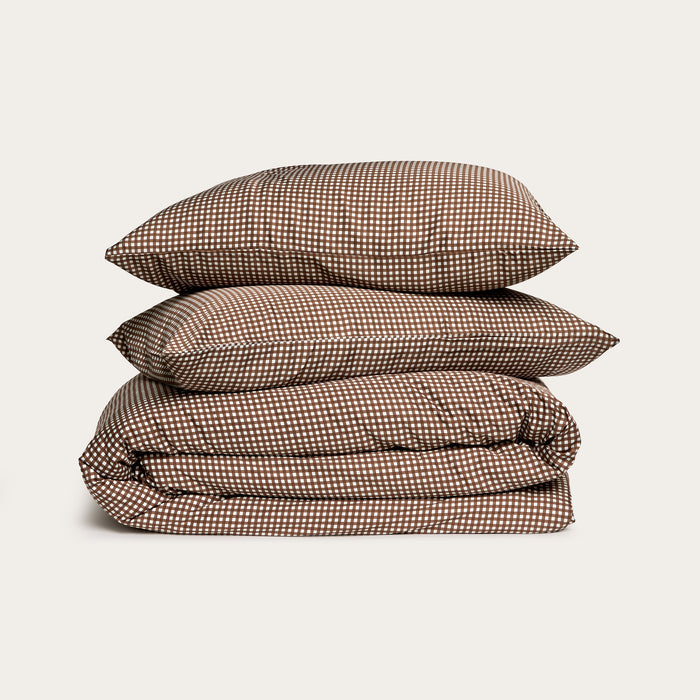Chocolate Gingham Bamboo Quilt Cover