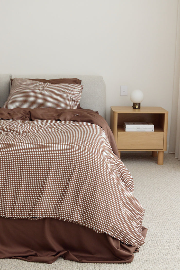 Chocolate Gingham Bamboo Quilt Cover