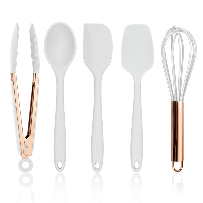 COOK WITH COLOR Silicone Cooking Utensils, Kitchen Utensil Set, Easy to Clean Silicone Kitchen Utensils, Cooking Utensils for Nonstick Cookware, Kitchen Gadgets Set, Standard, White