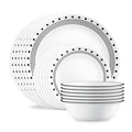 Corelle Vitrelle 18-Piece Service for 6 Dinnerware Set Triple Layer Glass and Chip Resistant, Lightweight Round Plates and Bowls Set, City Block
