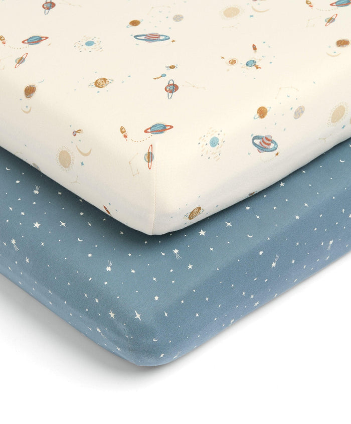 Mamas & Papas Cotbed Fitted Sheets (2 Pack) - planet/blue star