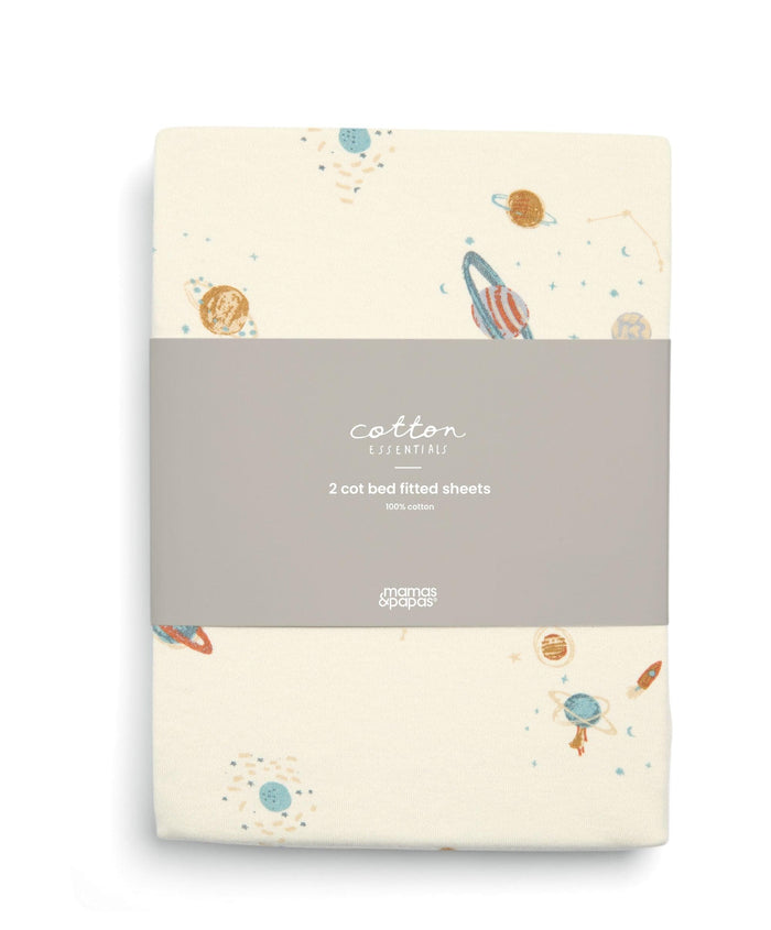 Mamas & Papas Cotbed Fitted Sheets (2 Pack) - planet/blue star