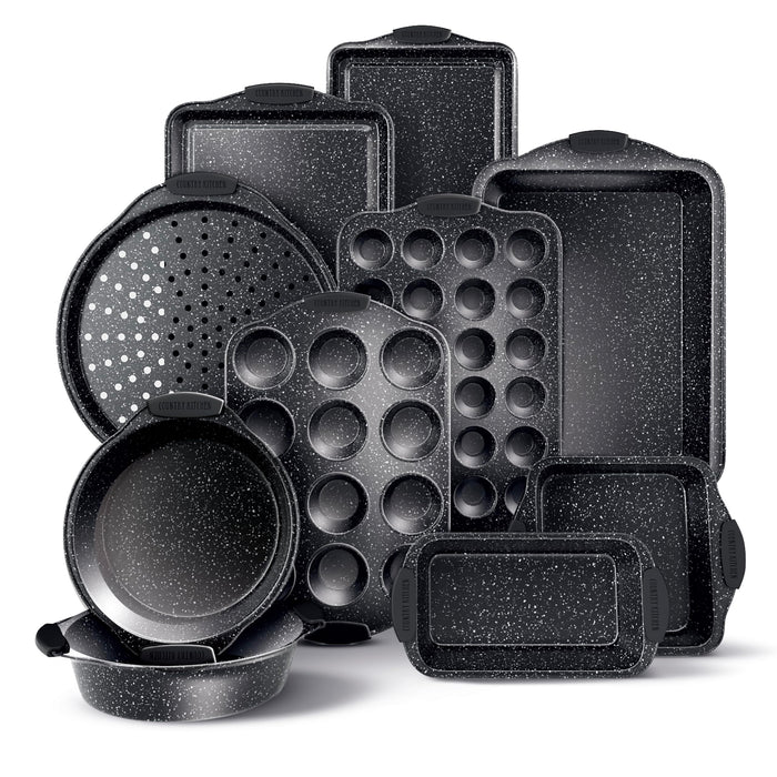 Country Kitchen Nonstick Stackable Bakeware Set - Heavy Duty, Durable, Easy Release Baking Set, Black, 4 Pcs