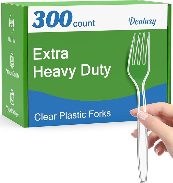 Dealusy 300 Count Extra Heavy Duty Clear Plastic Forks Disposable