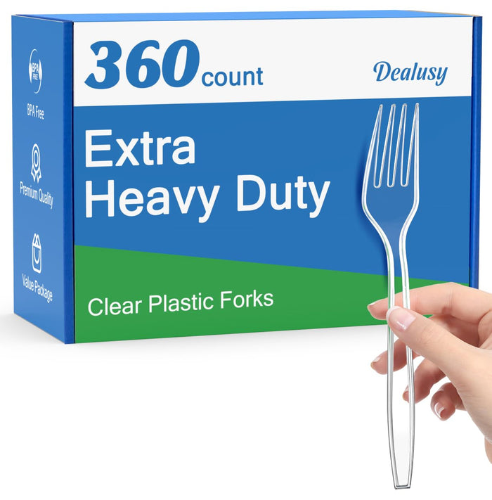 Dealusy 360 Count Extra Heavy Duty White Plastic Forks Disposable