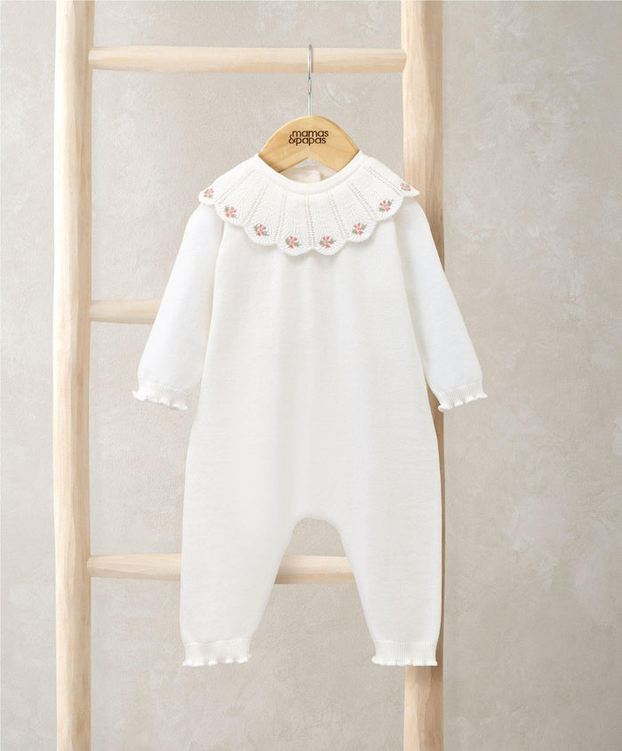 Mamas & Papas Rompers Embroidered Scallop Collar Romper with Frill Trim