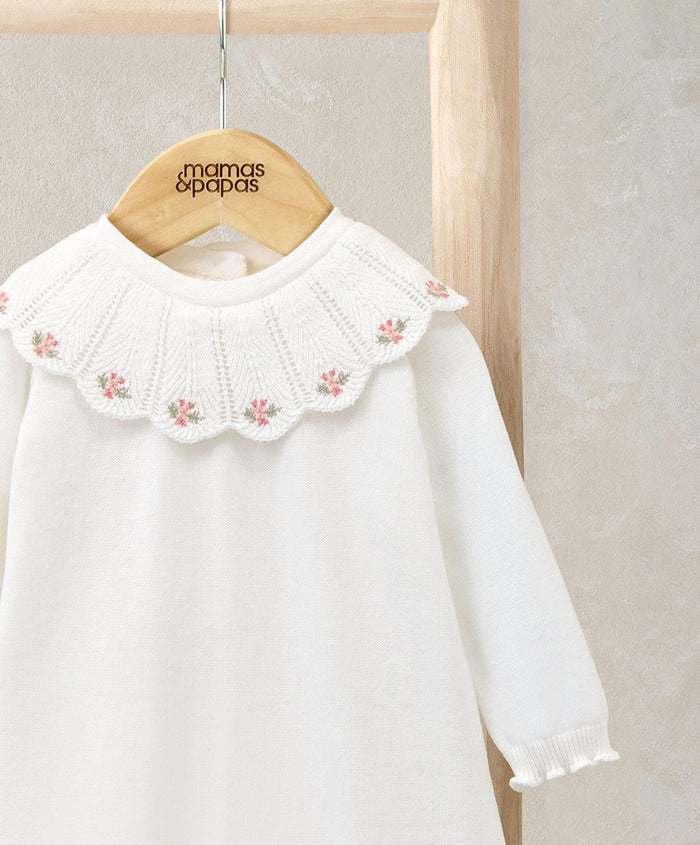 Mamas & Papas Rompers Embroidered Scallop Collar Romper with Frill Trim