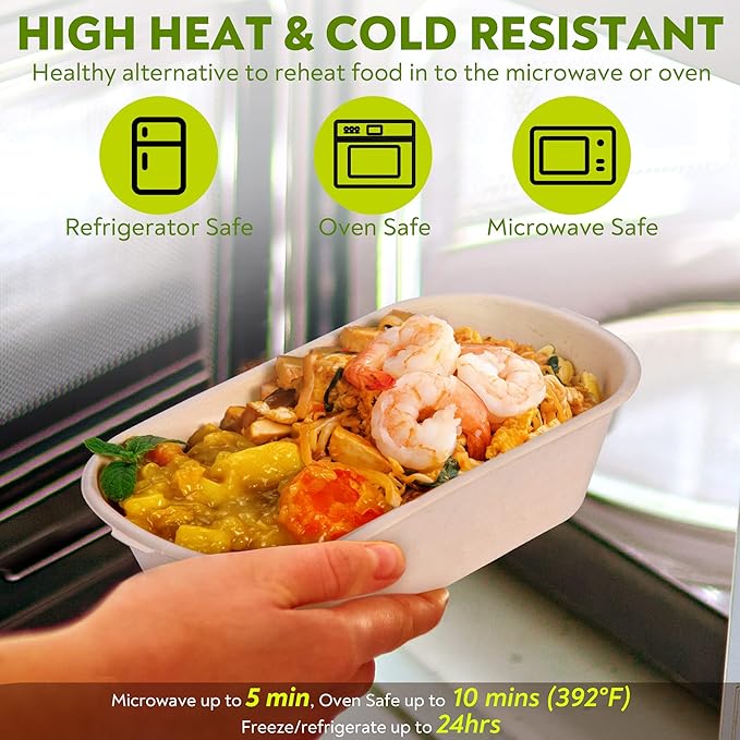 Enviro Safe Home 37 oz Disposable Bamboo Meal Prep Container, 50 Pack To Go