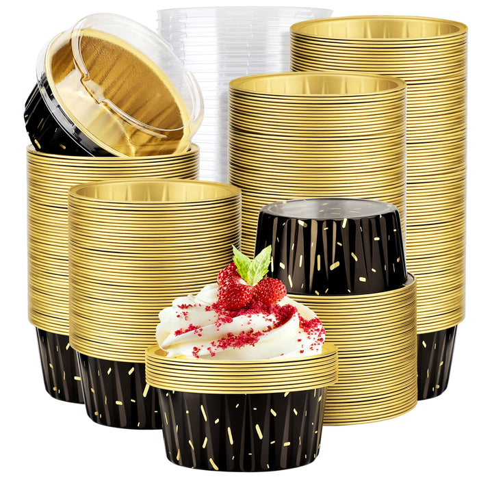 EUSOAR Cupcake Liners for Baking, 50pcs 5oz Muffin Liners, Disposable Foil Ramekins, Dessert Containers, Aluminum Foil Baking Cupcake Cups Holders Pans with Lids 5 Colors Mixed