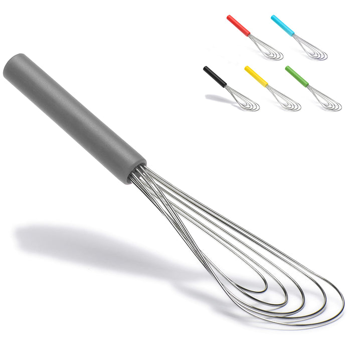 Flat Whisk Silicone Handle Non Slip 10" - 5 Wires Whisk with 10 Heads for Kitchen Cooking Color Red by Jell-Cell