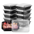 FULING 24 oz 50 ct Round Meal Prep Food Storage Containers with Lids To Go Plastic Lunch Plan Box Disposable Take Out Bowls Black BPA Free Reusable Durable Stackable Microwave Freezer Dishwasher Safe