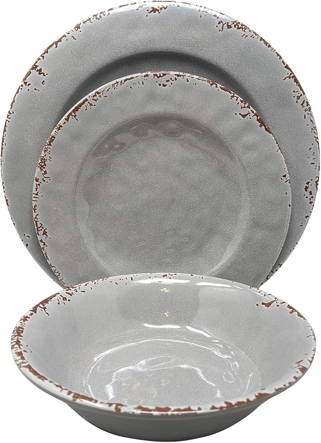 Gianna's Home 12 Piece Rustic Farmhouse Melamine Dinnerware Set, Service for 4 (Green)