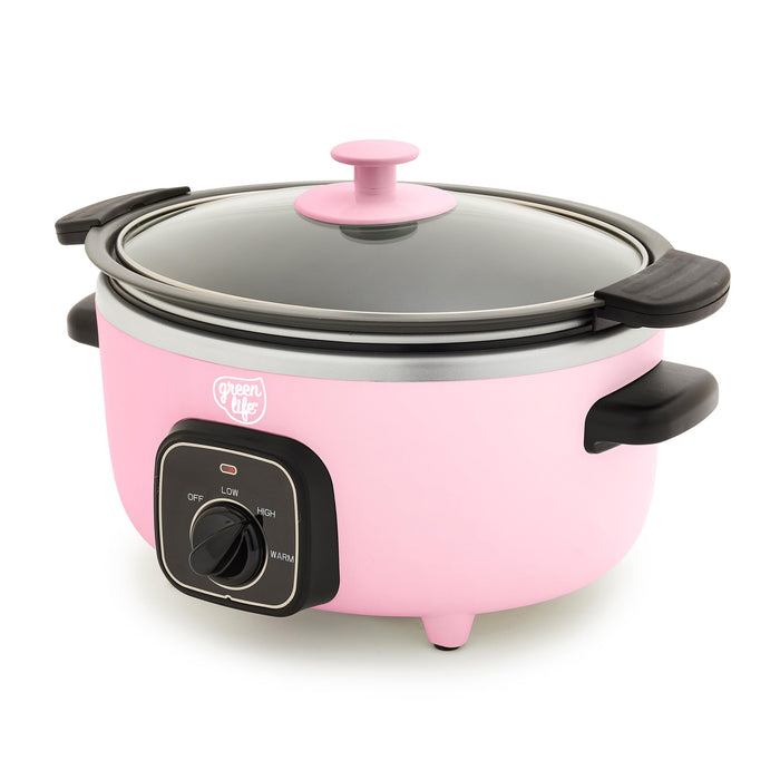 GreenLife 8QT Ceramic Nonstick Slow Cooker, Cooktop/Oven Safe, White