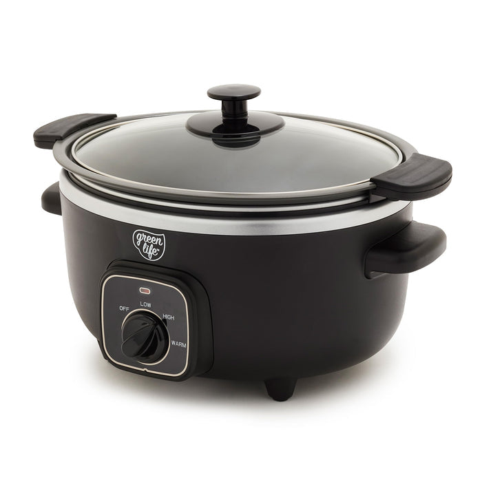 GreenLife 8QT Ceramic Nonstick Slow Cooker, Cooktop/Oven Safe, White