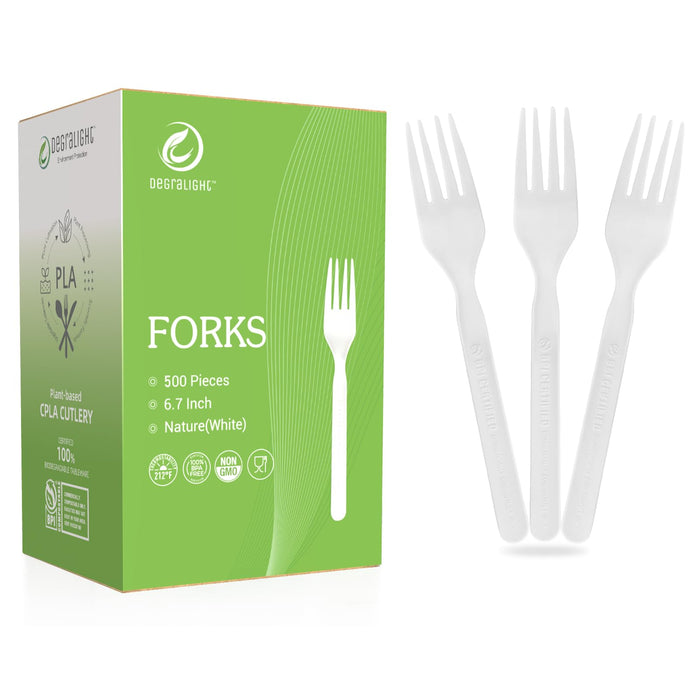 Heavy weight Compostable Froks [500Pcs] Heavy Duty Forks Disposable Utensils, BPA-Free, Heat Resistant, Eco Friendly Disposable Forks Bulk, No Plastic Disposable Cutlery for Party, Office & Picnic